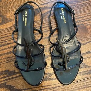 Saint Laurent Black Patent YSL-Strap Women's Sandals